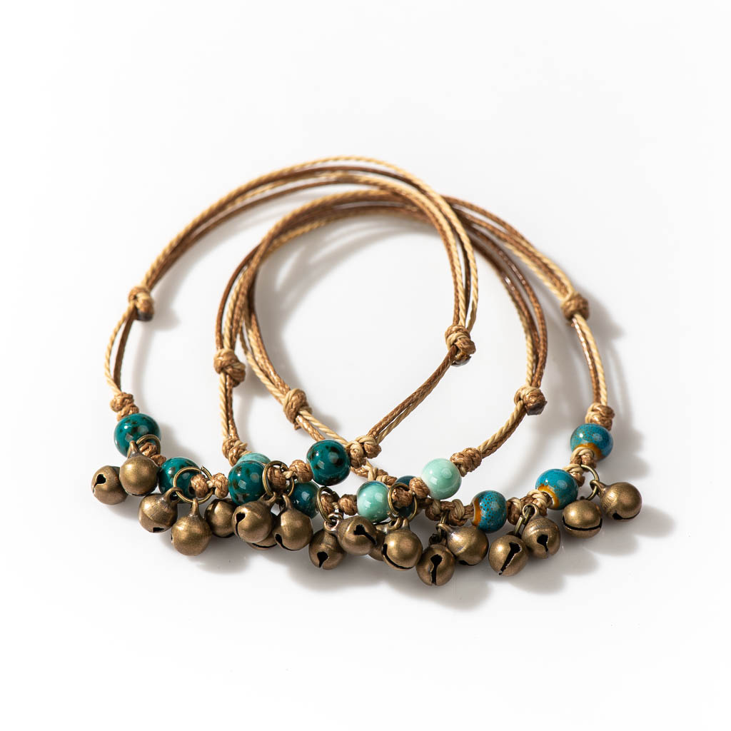 Ceramic Link Bracelet - 수제 세라믹 복고풍 스타일 비즈 조정