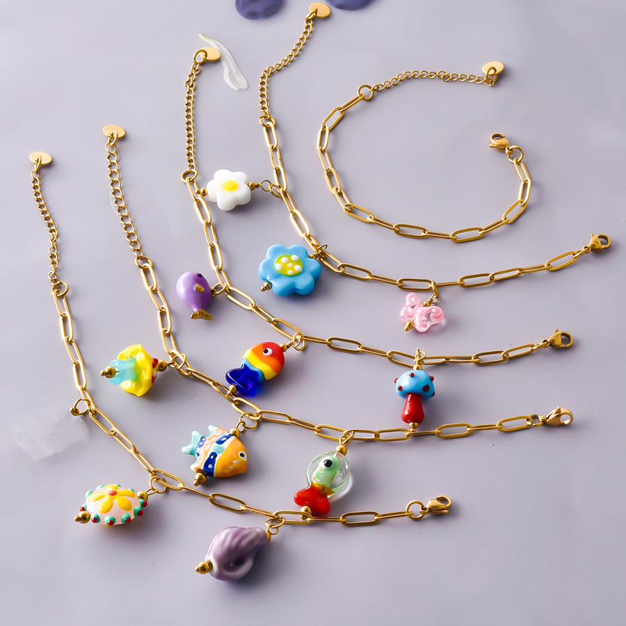 Ceramic Link Bracelet - 1Pc 스테인레스 스틸 멀티 컬러 유리