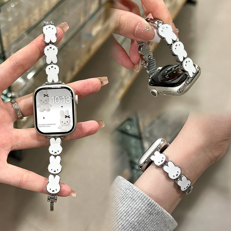 Apple Smartwatch Accessories - 애플워치 S11/10/9/Se/울트라 시리즈용 미피 토끼 가죽