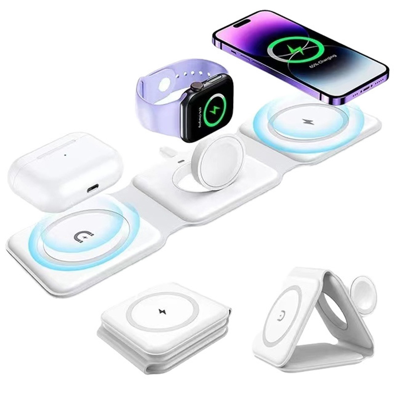 Watch Charger Cable - 3-in-1 마그네틱 폴딩 무선 충전기, 15W