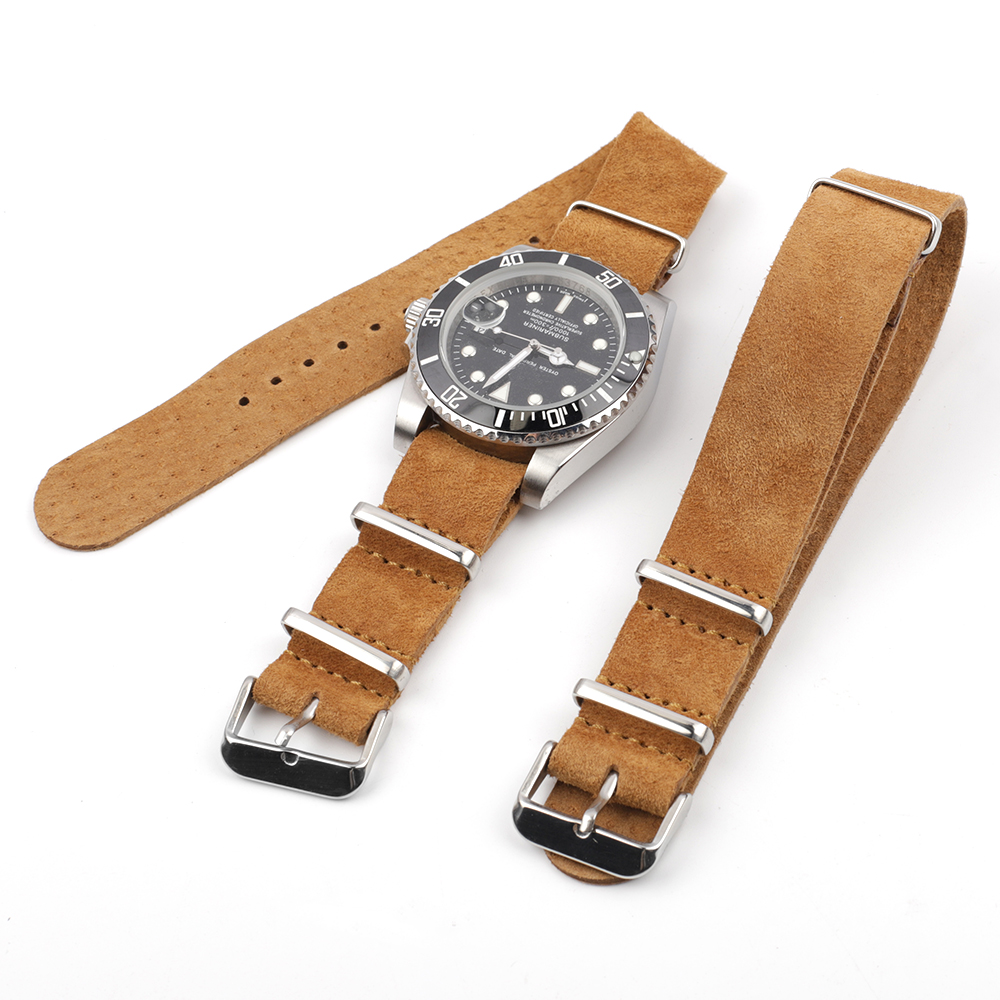 Nylon Nato Strap - 부드러운 레트로 스웨이드 천연 가죽 스트랩