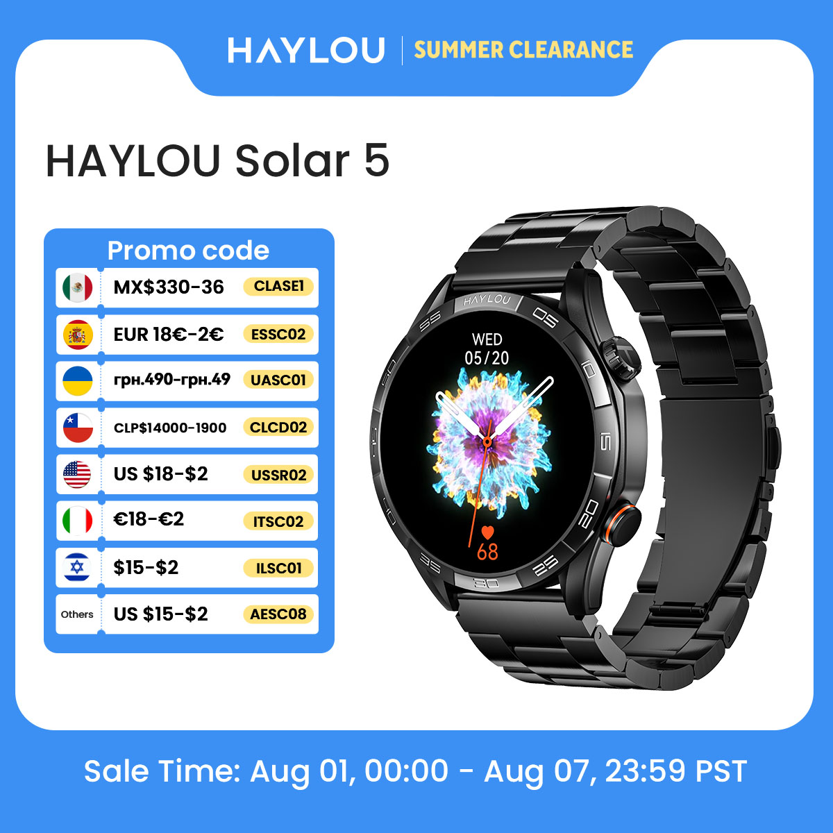 HAYLOU Solar 5 음성 통화 스마트 워치 1. - Smartwatch Faces 리뷰 및 가격