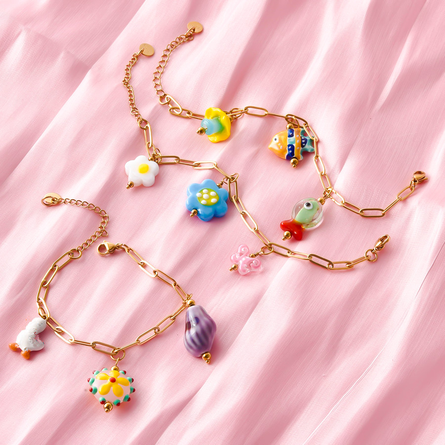 1Pc 스테인레스 스틸 멀티 컬러 유리 밀레피오리 꽃  - Ceramic Link Bracelet 리뷰 및 가격