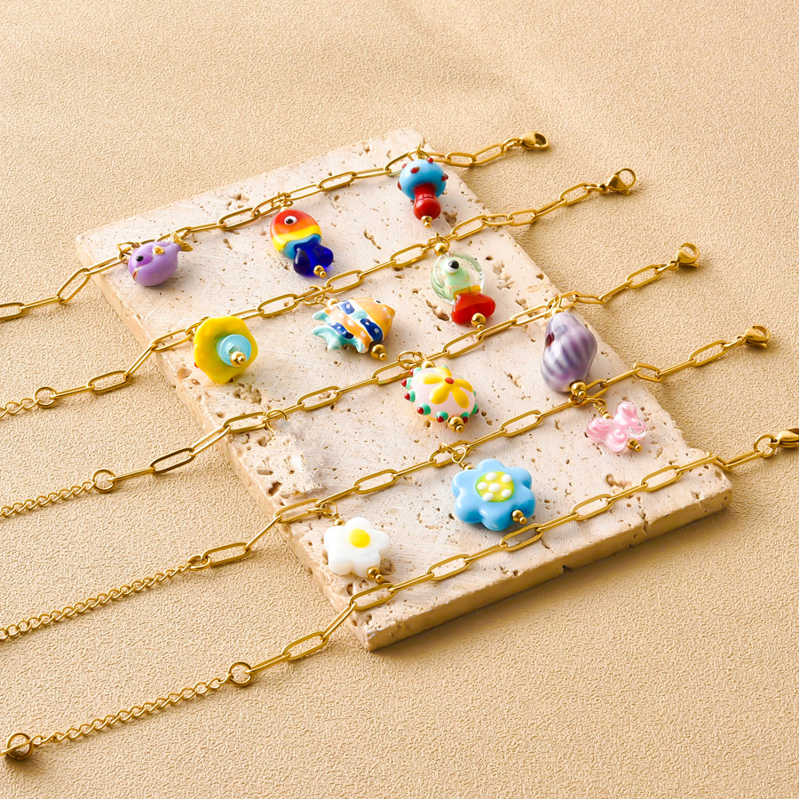 1Pc 스테인레스 스틸 멀티 컬러 유리 밀레피오리 꽃  - Ceramic Link Bracelet 리뷰 및 가격