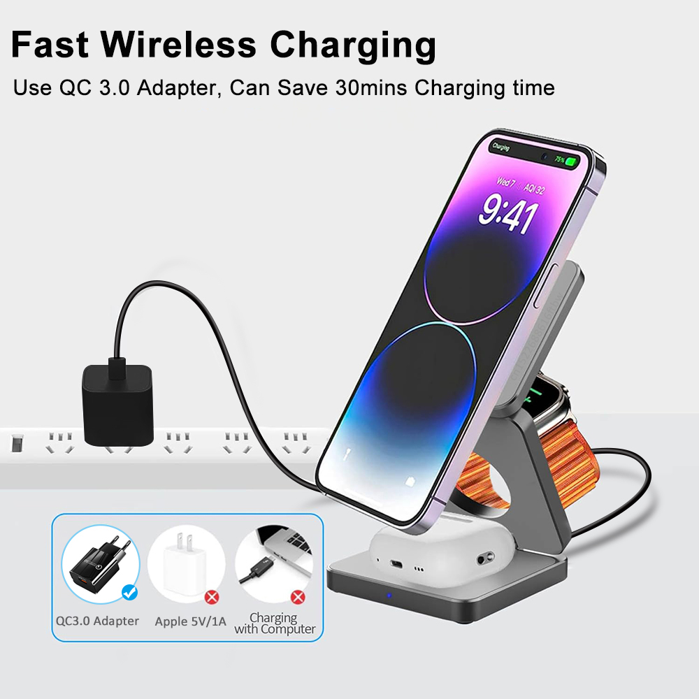 무선 충전기 3 in 1 접이식 자기 무선 충전 스테이 - Watch Charger Cable 리뷰 및 가격