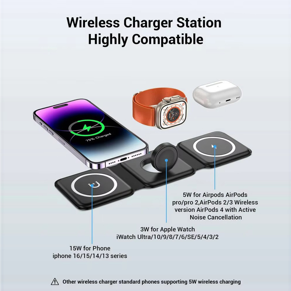 3-in-1 마그네틱 폴딩 무선 충전기, 15W 고속  - Watch Charger Cable 리뷰 및 가격