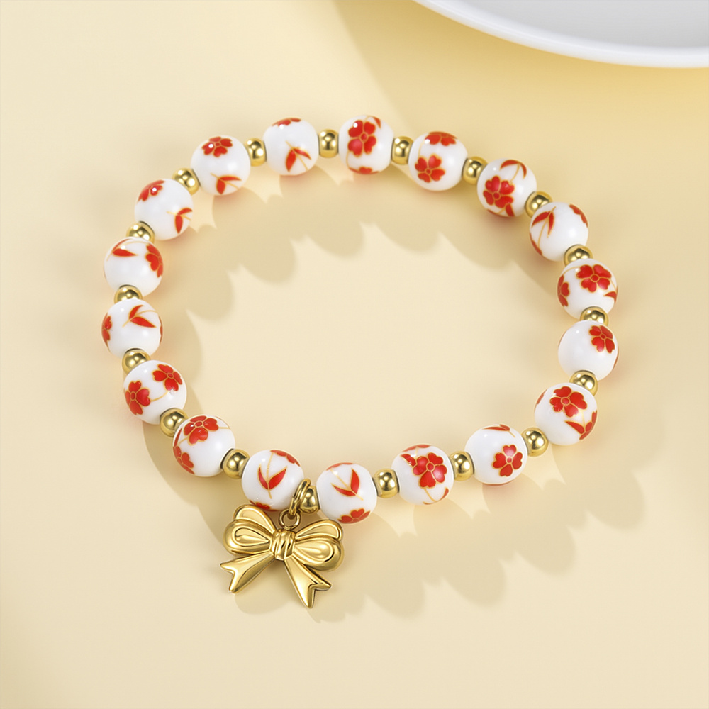 여성용 화려한 세라믹 비즈 팔찌, 리본 참 장식, 보헤 - Ceramic Link Bracelet 리뷰 및 가격